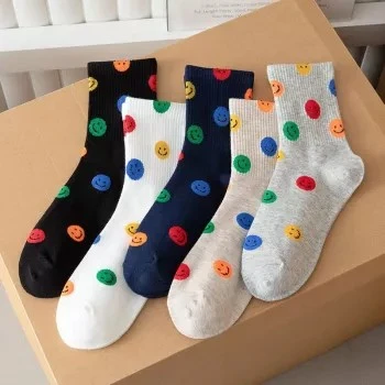 Fashion Women Colorful Smile Face Cartoon Socks - Cute Harajuku Style