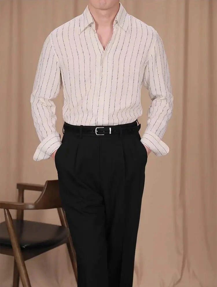 Men’s Slim Fit Striped Long Sleeve Casual & Business Shirt