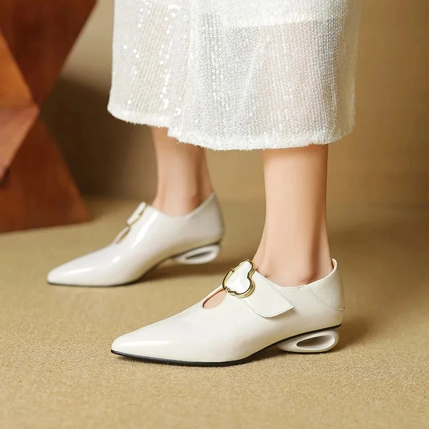 Elegant Patent Leather Pointed Toe Pumps with Buckle Strap