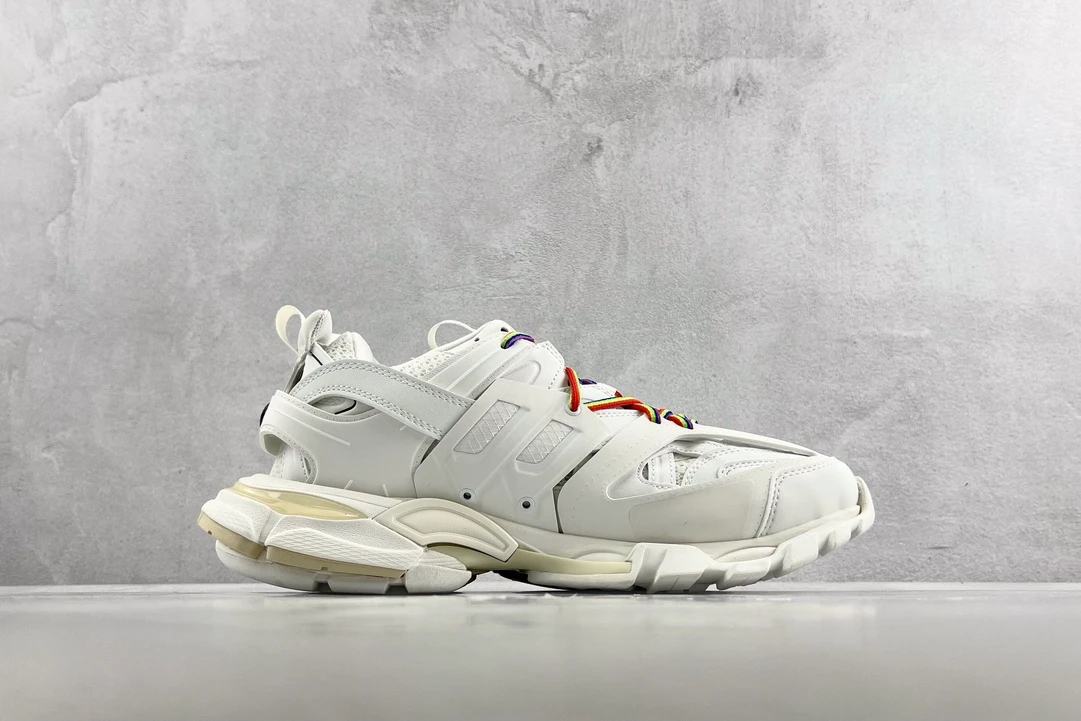 Balenciaga Track Sneaker – White Edition with Rainbow Laces