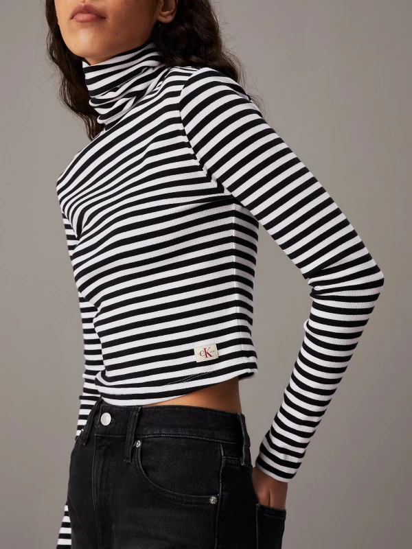 Calvin Klein Jeans Women's Black Striped Long Sleeve Top