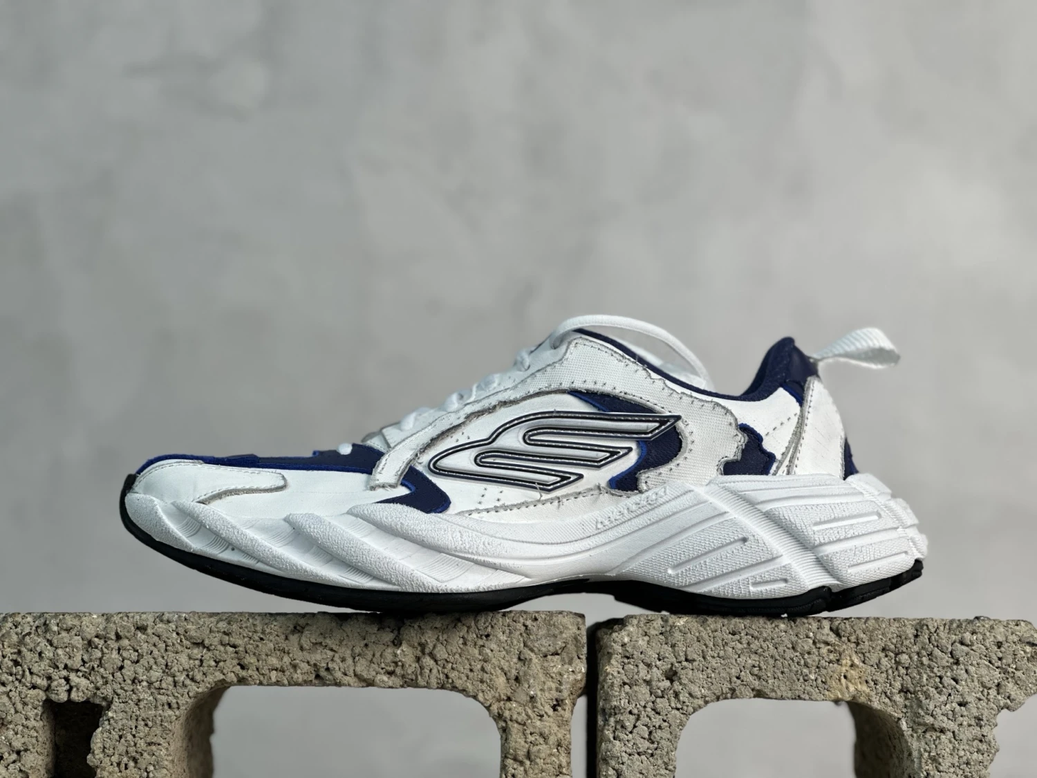 Balenciaga White & Royal Blue Designer Runner Sneakers