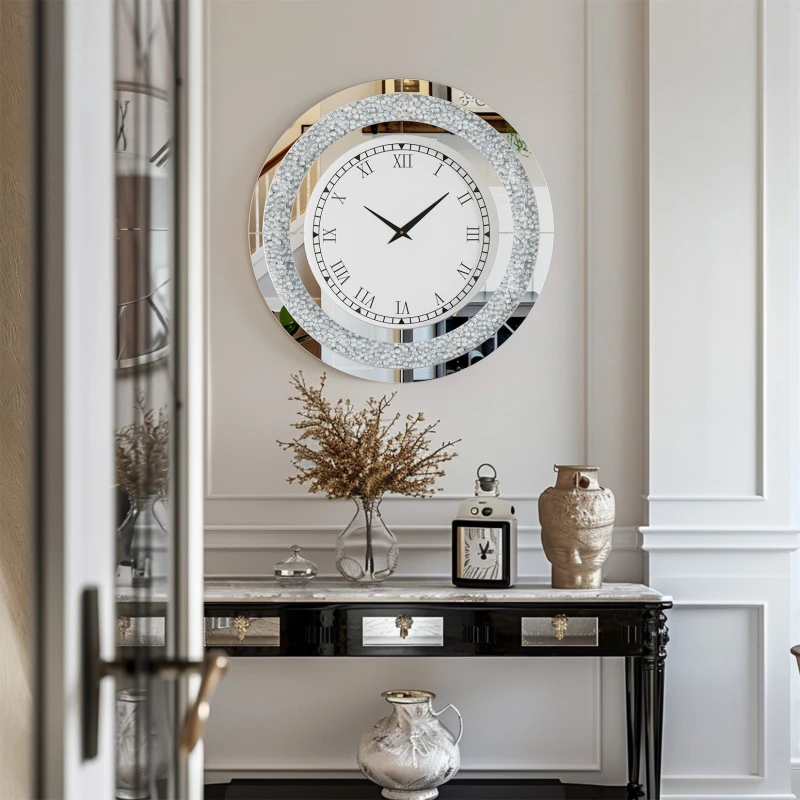 24-Inch Round Mirrored Wall Clock