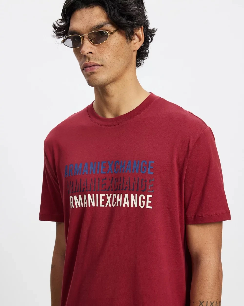 Armani Exchange Men’s Bordeaux Printed Cotton T-Shirt – Winter