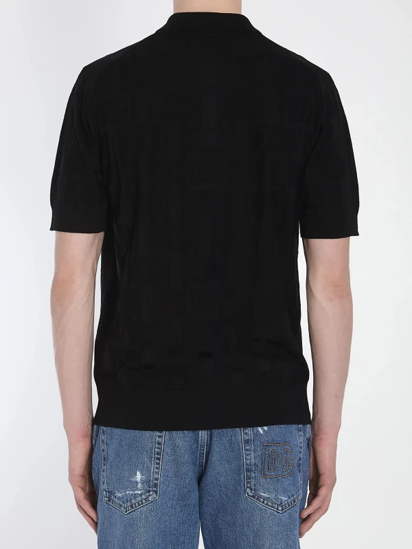 Dolce&Gabbana Silk Polo Shirt with Jacquard Logo Pattern