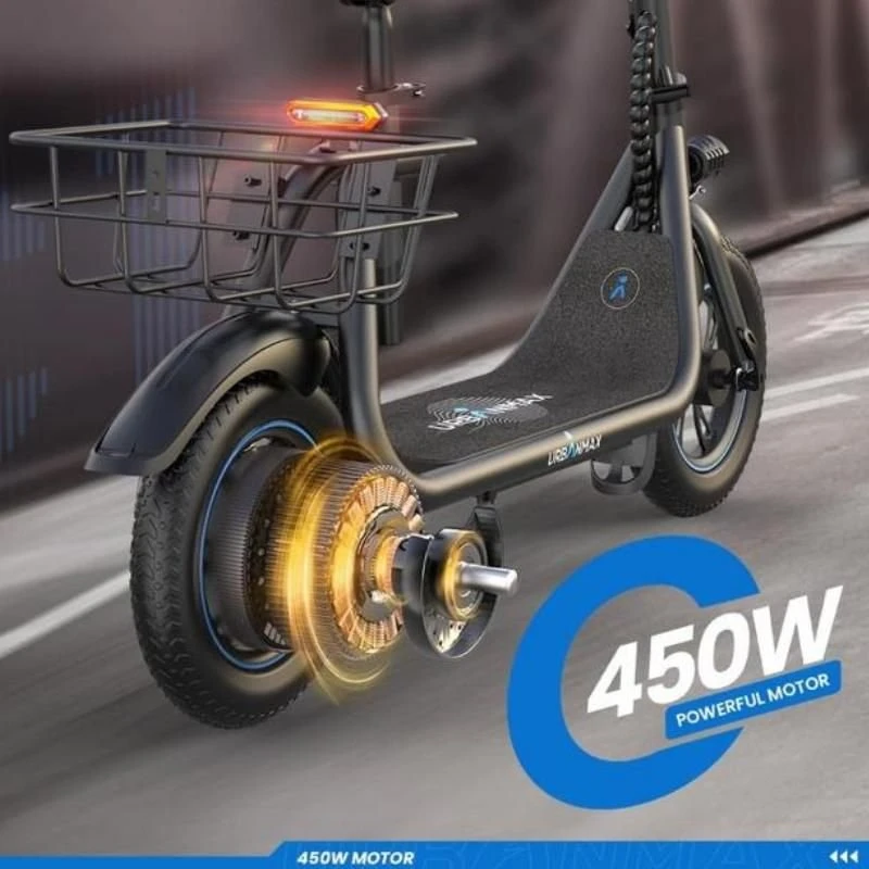 Electric Scooter with Seat, 450W Motor, 22 Miles Range, Foldable Design, 15.5 Mph Speed