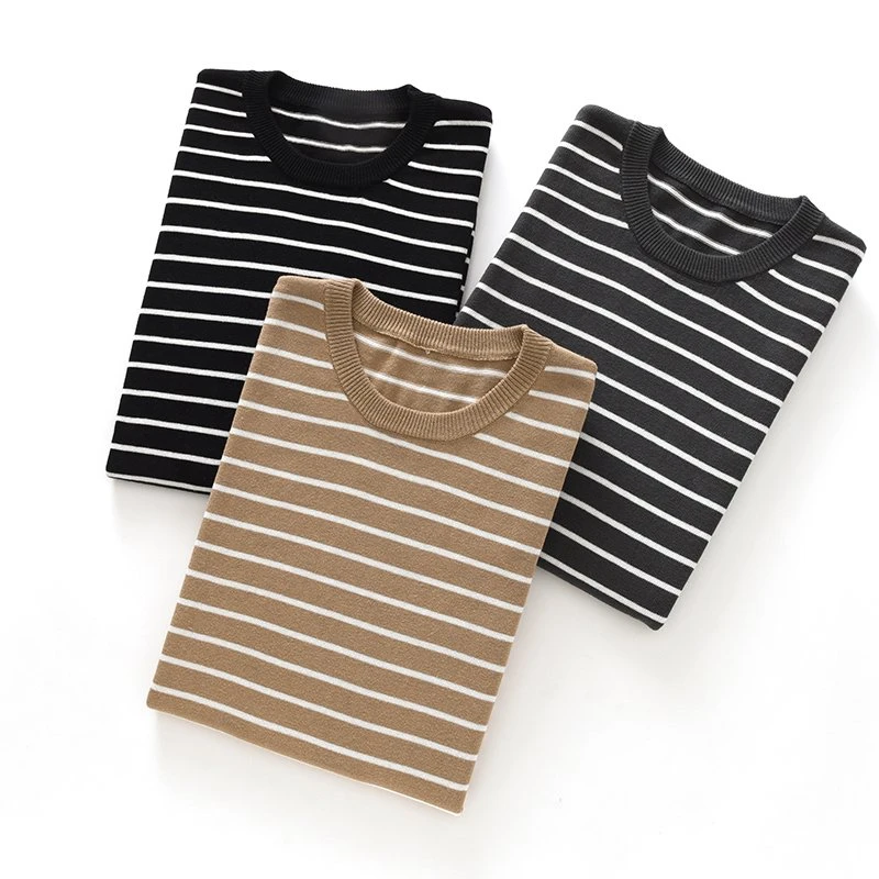 Men's Cotton Knit Striped Summer Tee – Short Sleeve Pullover Casual Top