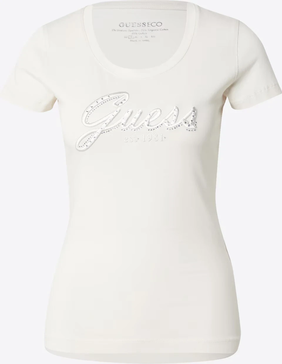 Guess Women's Beige Rhinestone T-Shirt - Chic and Comfortable
