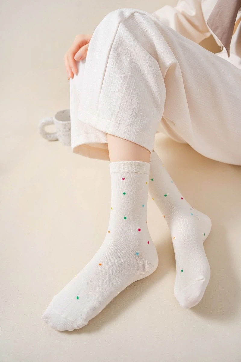 Japanese Style Polka Dot Mid-Calf Cotton Socks for Women