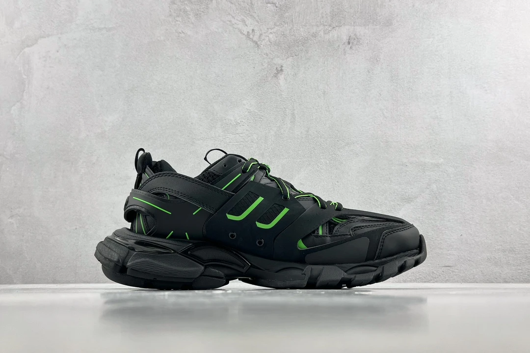 Balenciaga Track Sneaker – Black Edition with Neon Green Laces