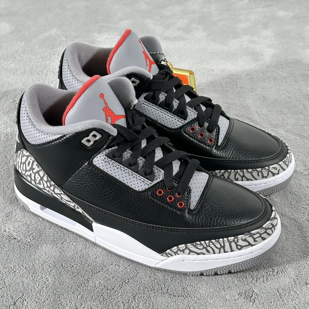 Air Jordan 3 Retro Sneakers – Black Cement Grey Fire Red