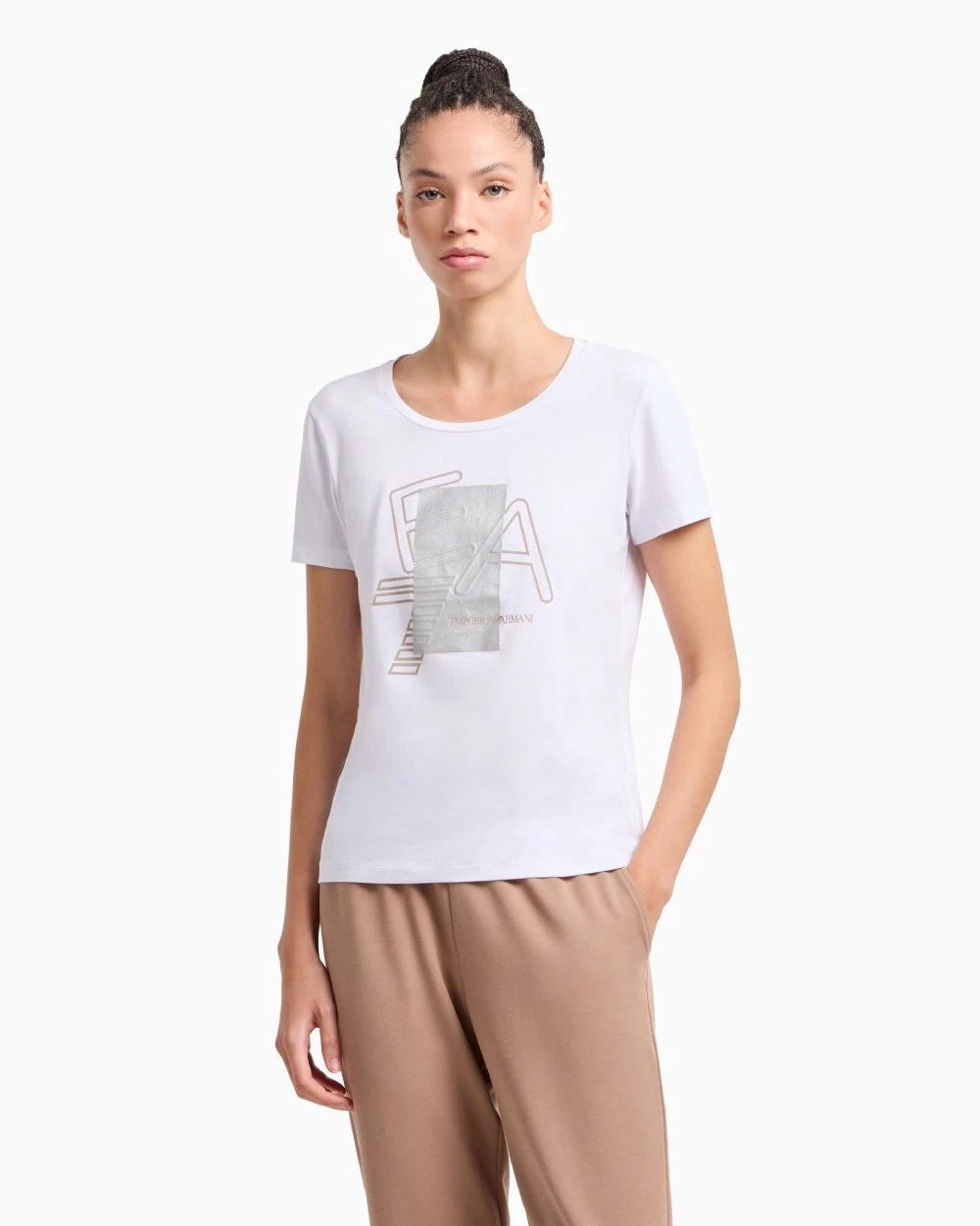 EA7 Women's White Printed T-shirt