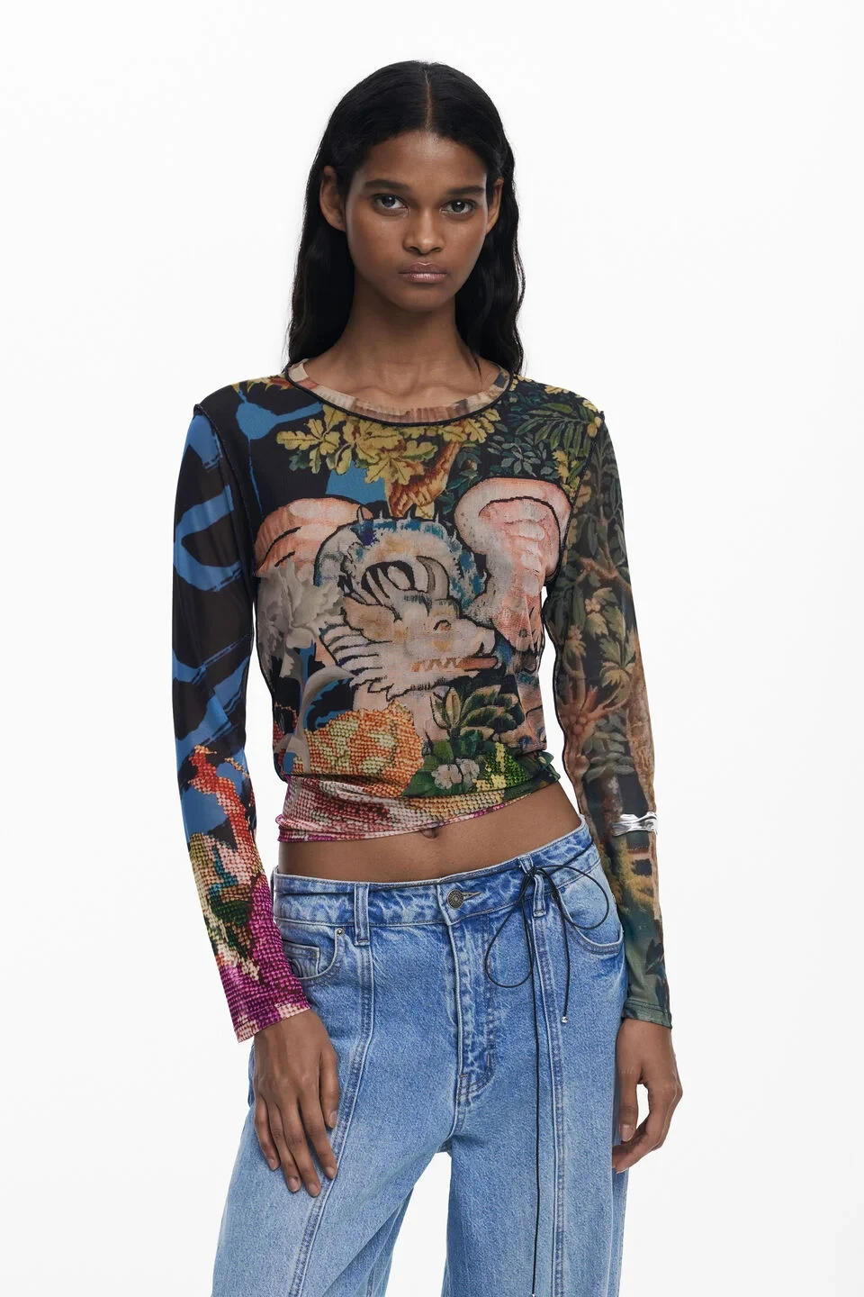 Desigual Women’s Blue Printed Long Sleeve T-shirt