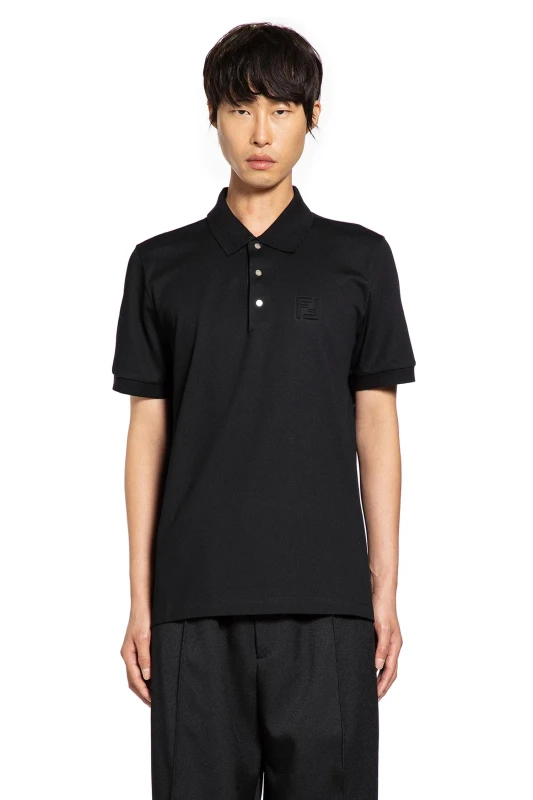 Fendi Embossed-Logo Stretch Cotton Piqué Polo Shirt - Black
