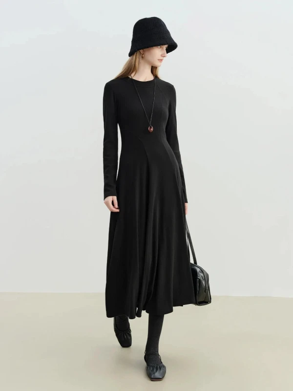 Women’s Winter Slim Fit Knit Midi Dress – Round Neck Bodycon