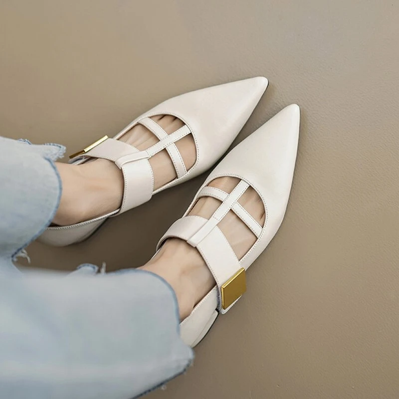 Handmade Pointed Toe Mary Jane Pumps with Chunky Heel