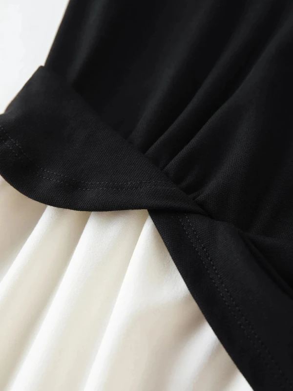 French Color Block Shift Dress – Elegant Mid-Calf Workwear Style
