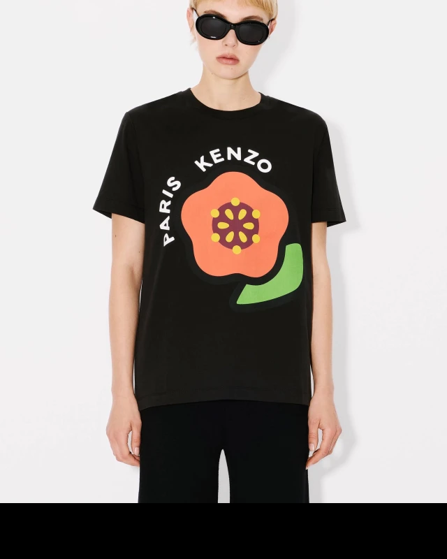 Kenzo Pop Loose Fit Cotton T-Shirt – Monochrome Maxi Logo Print Tee