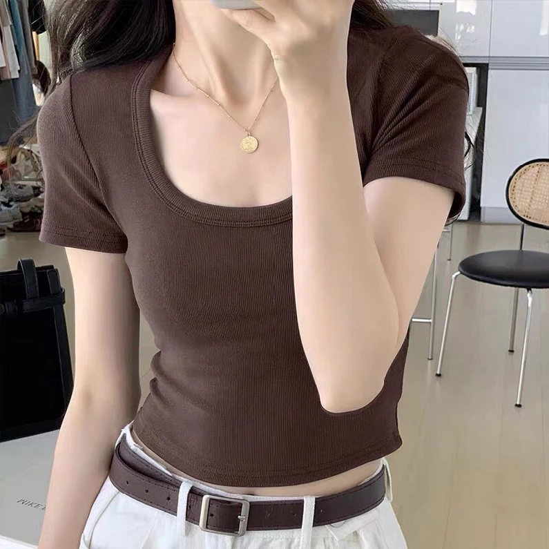 Women's Short Sleeve Umbilical Top - Trendy Casual Summer Crop Tee