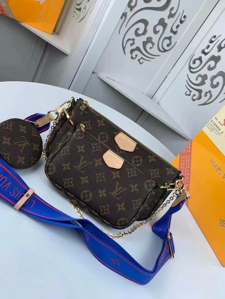 Louis Vuitton Multi Pochette Accessoires in Classic Monogram Canvas with Blue Strap