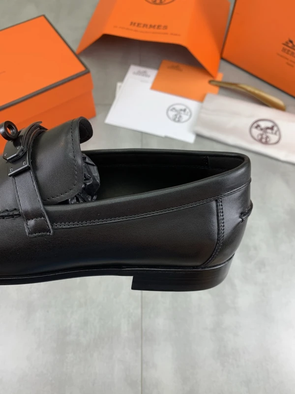 All-Black Hermès Men's Smooth Leather Matte Lock Buckle Loafers