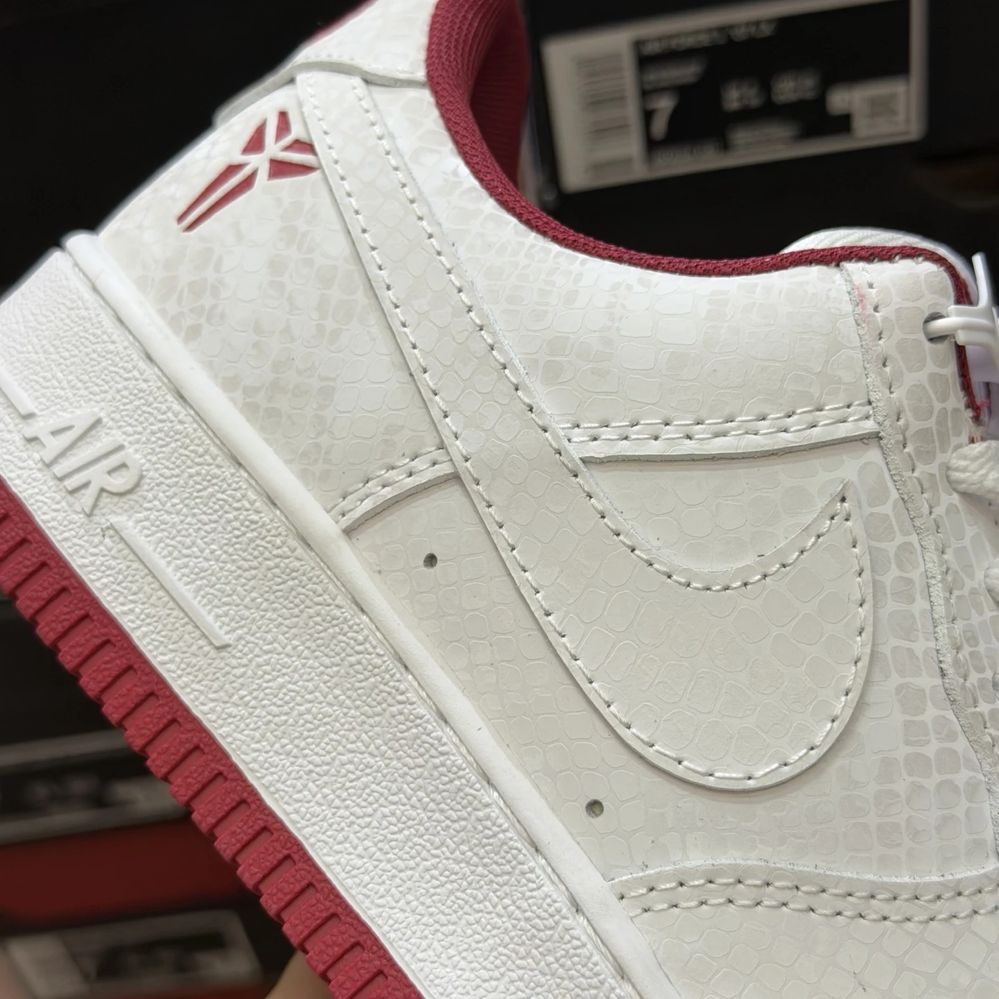 Nike Air Force 1 Low Mamba Edition Sneakers – White, Silver & Burgundy Snakeskin