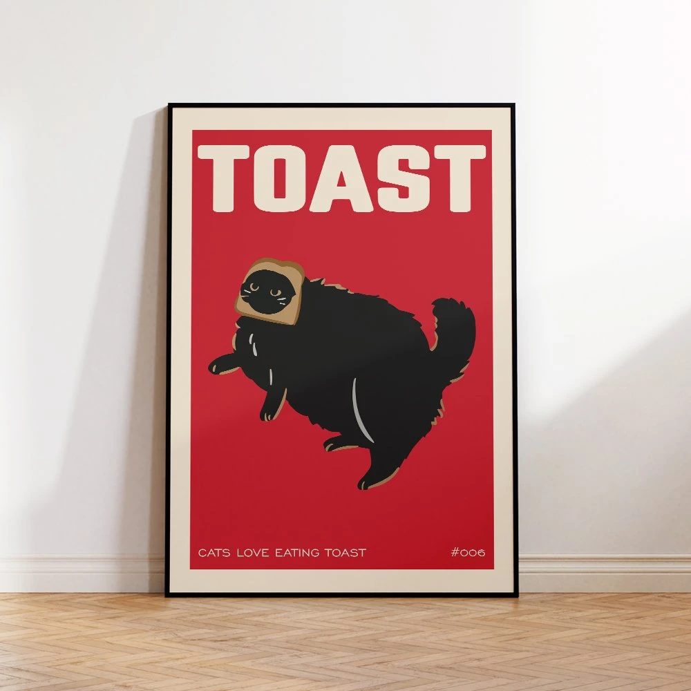 Black Cat Toast Lover Canvas Wall Art