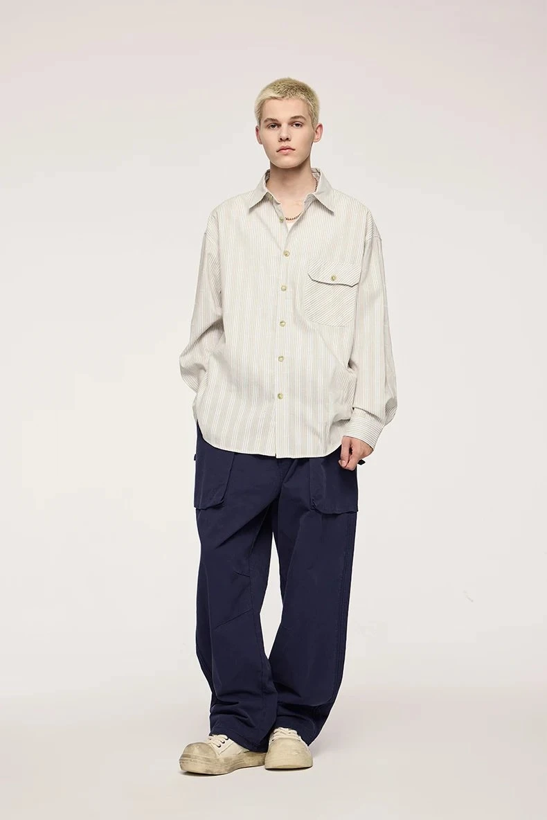 Men’s Oversized Plaid Striped Cotton Shirt for Streetwear Style