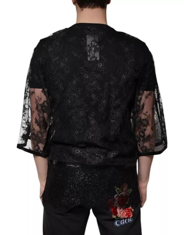 Dolce & Gabbana Black Lace Crew Neck T-Shirt