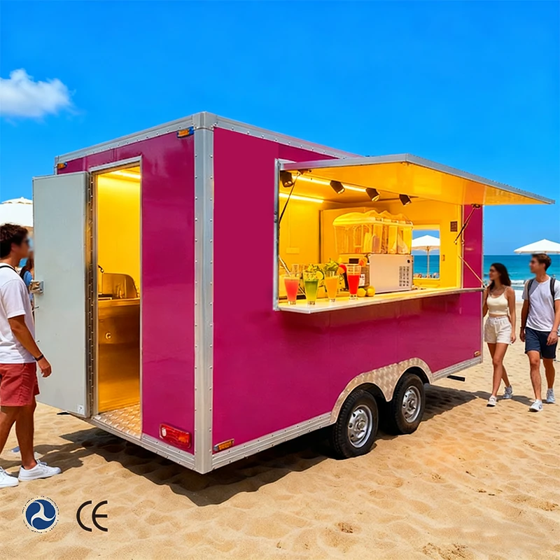 Luxury Pink Mobile Food Trailer with Full Service Window Setup