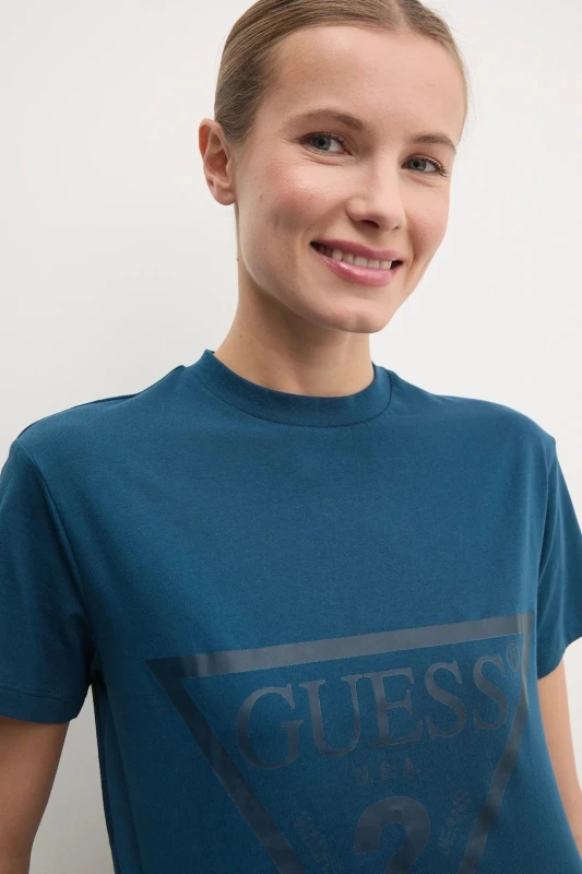GUESS Active Women's Blue Printed Cotton T-Shirt