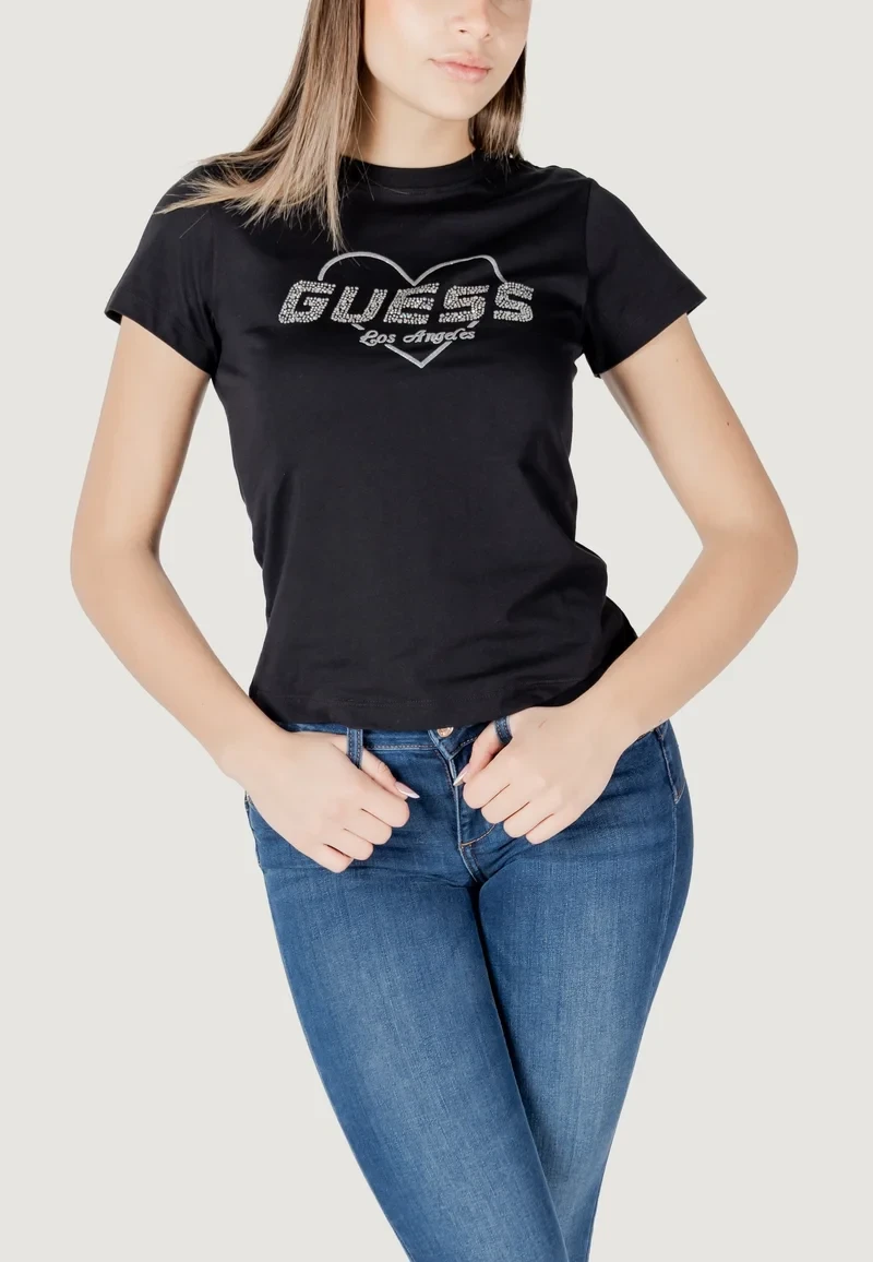 Guess Active Women's Black Rhinestone T-Shirt - Casual Chic and Comfortable