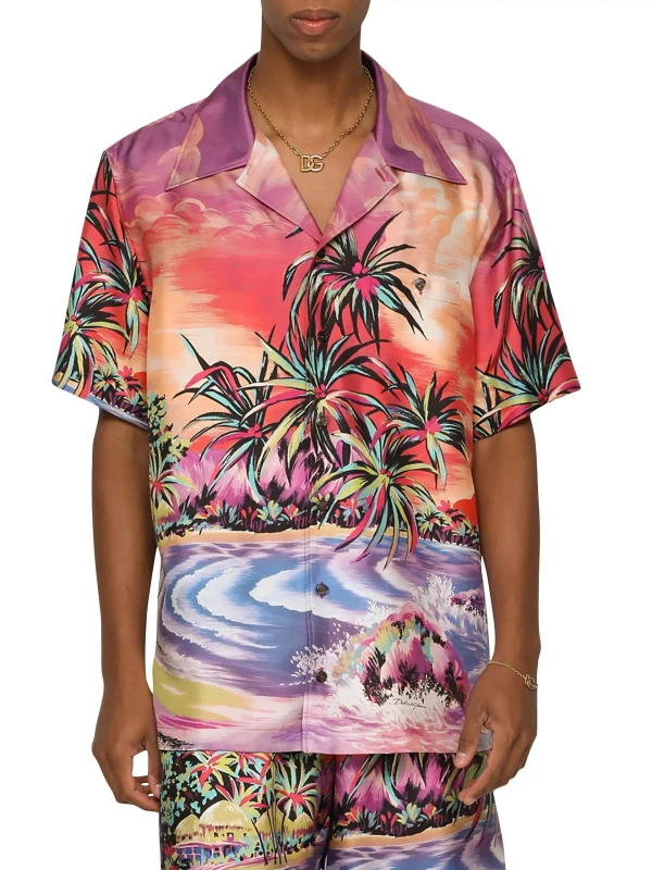 Dolce & Gabbana Vibrant Tropical Print Short Sleeve Cotton Shirt