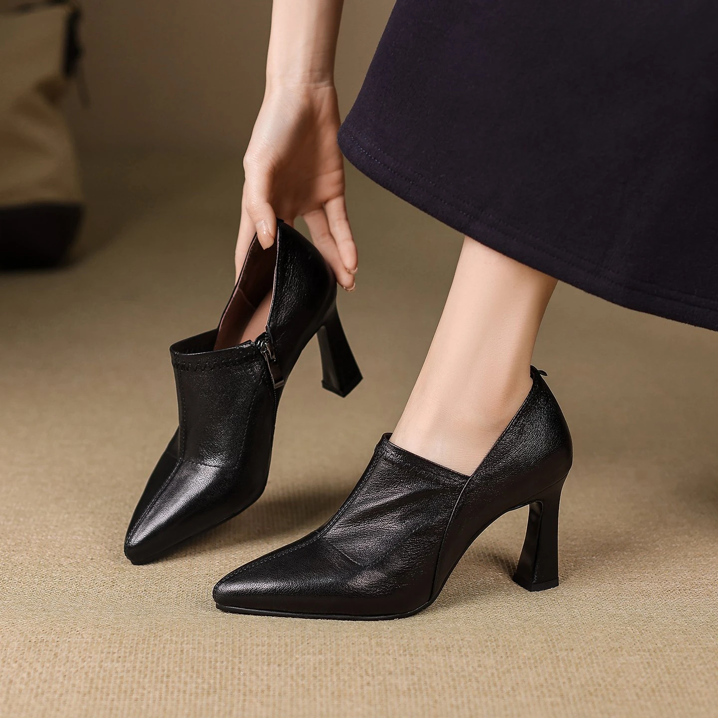 Elegant Pointed Toe Leather Pumps with Super High Spike Heels