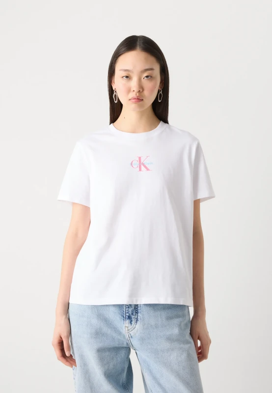 Calvin Klein Jeans Women's White Printed Cotton T-Shirt - Fall/Winter Style