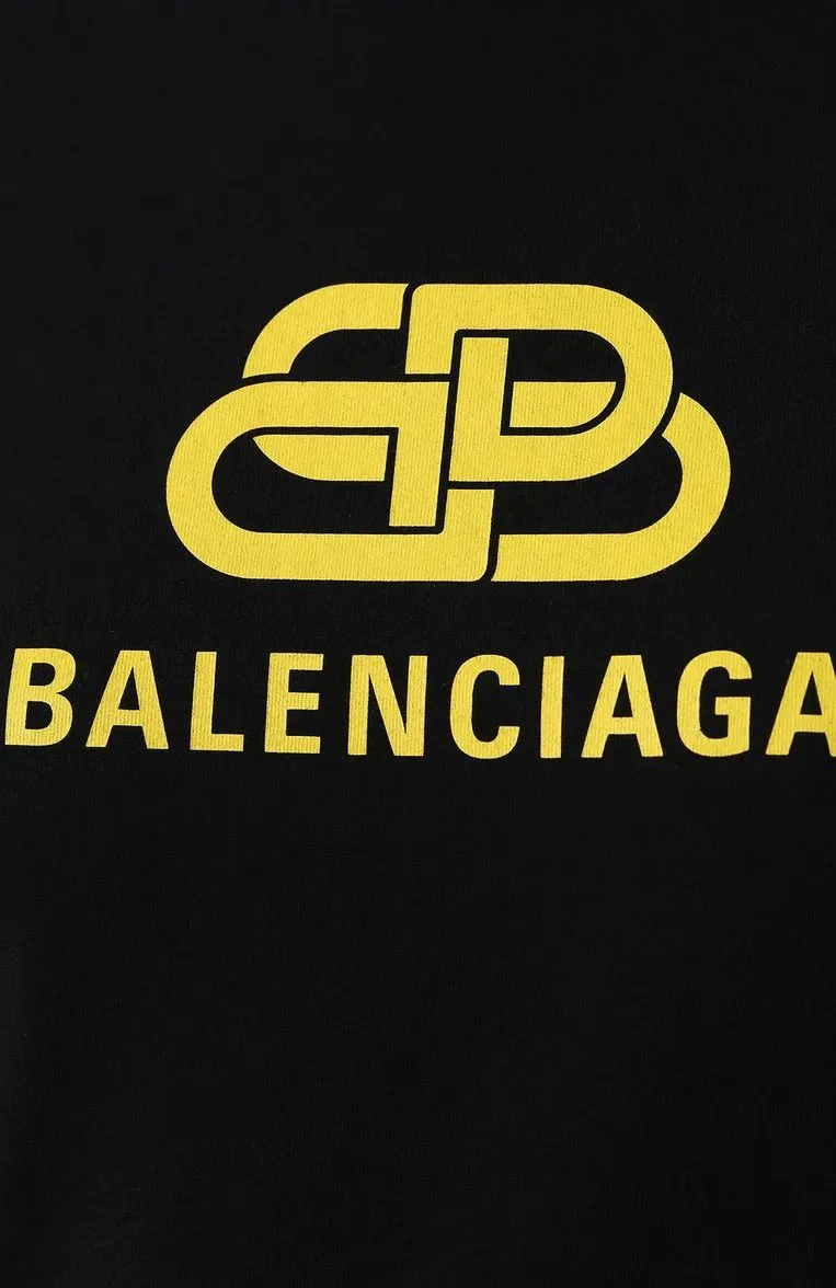 Balenciaga Black Cotton Crew Neck T-Shirt with Logo Print