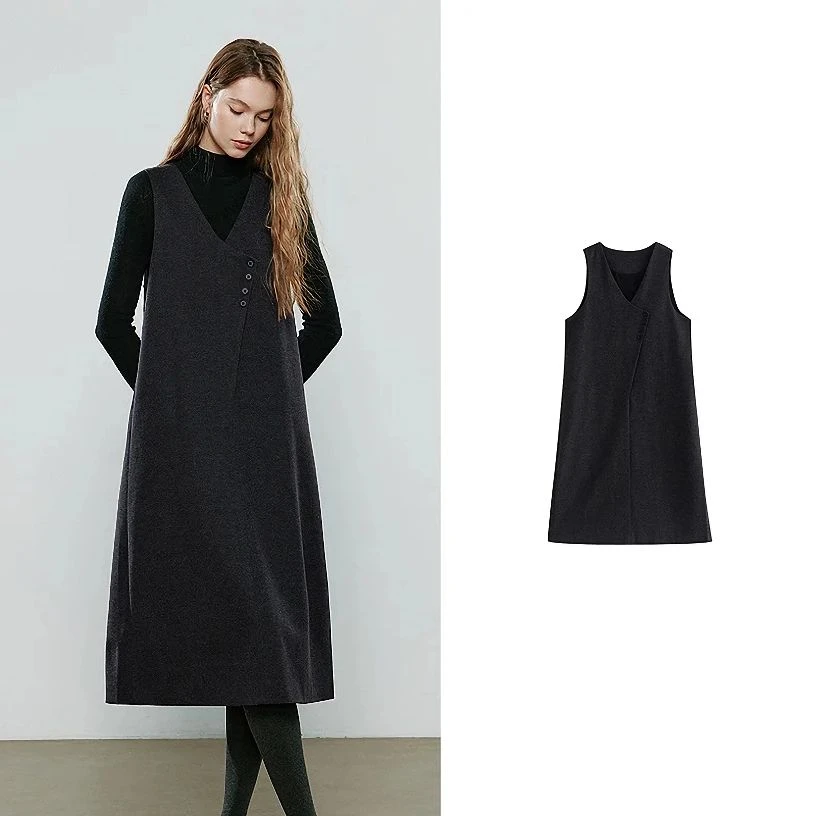 Winter Retro Wool-Blend Office Vest Dress for Women