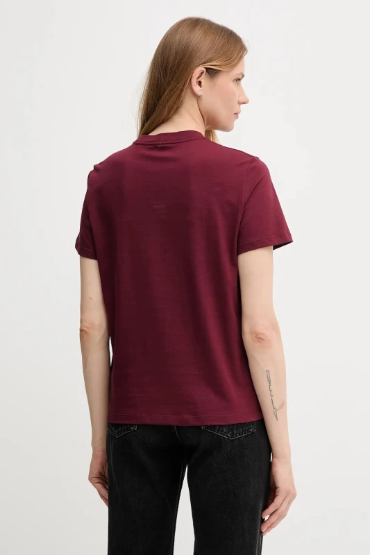 Calvin Klein Jeans Women's Bordeaux Cotton T-Shirt with Round Neck