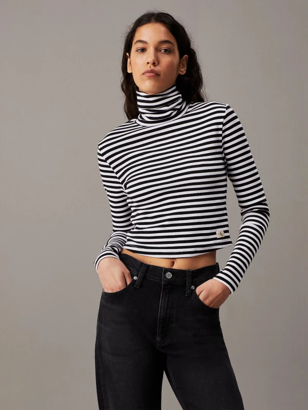 Calvin Klein Jeans Women's Black Striped Long Sleeve Top