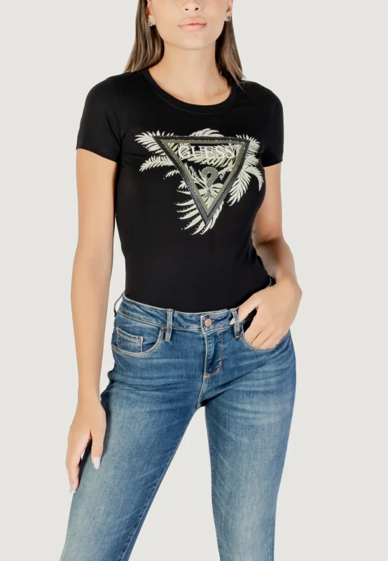 Guess Women's Black Printed T-Shirt - Chic and Comfortable