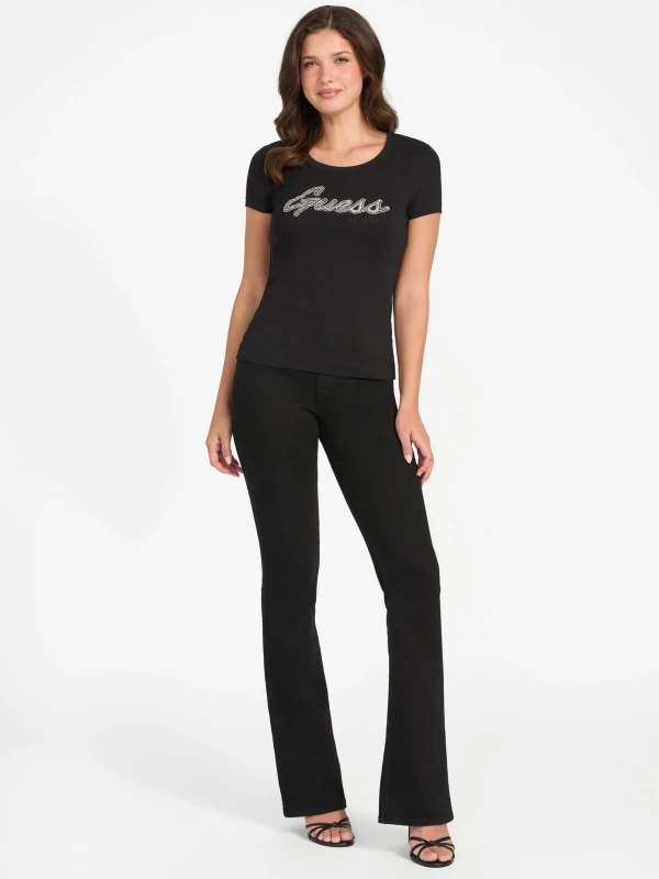 Guess Women's Black Rhinestone Print T-Shirt – Fall/Winter Edition