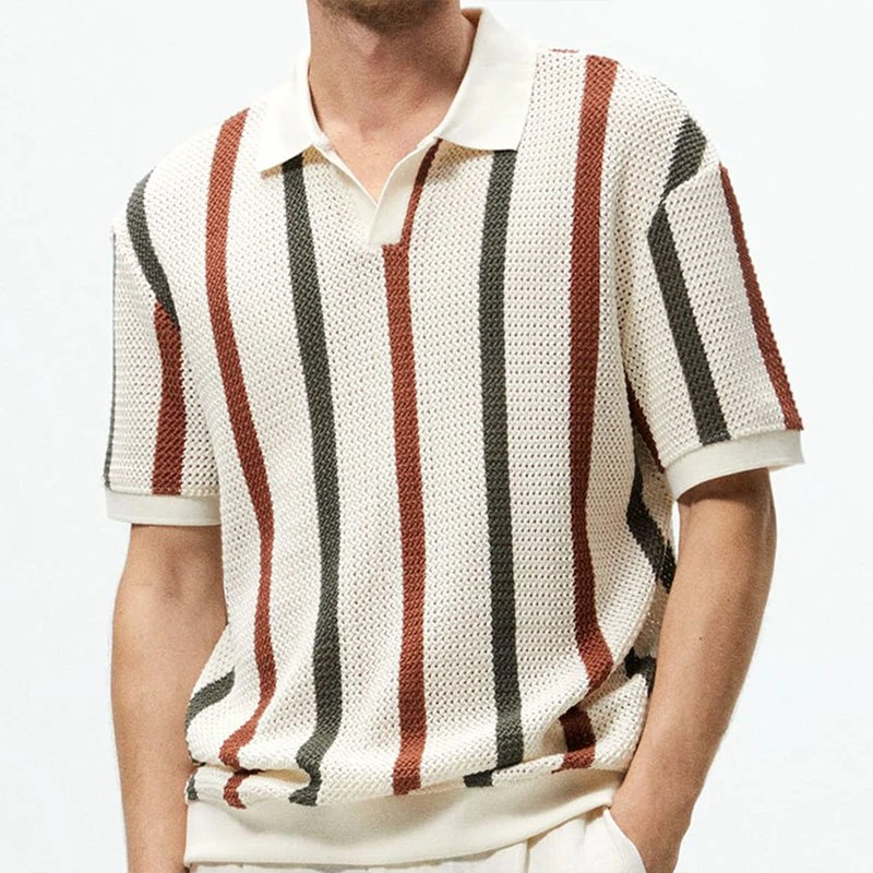 Men's Retro Knit V-Neck Polo Shirt - Breathable Summer Casualwear